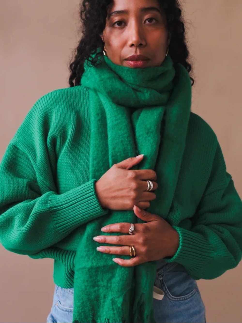 Cozy Oversized Fringe Scarf in Bright Green - Picture 7 of 10